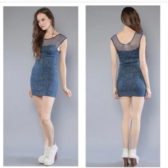 Free People Starlight Bodycon Mesh Mini Teal Gold Dress Size XS - Picture 1 of 10